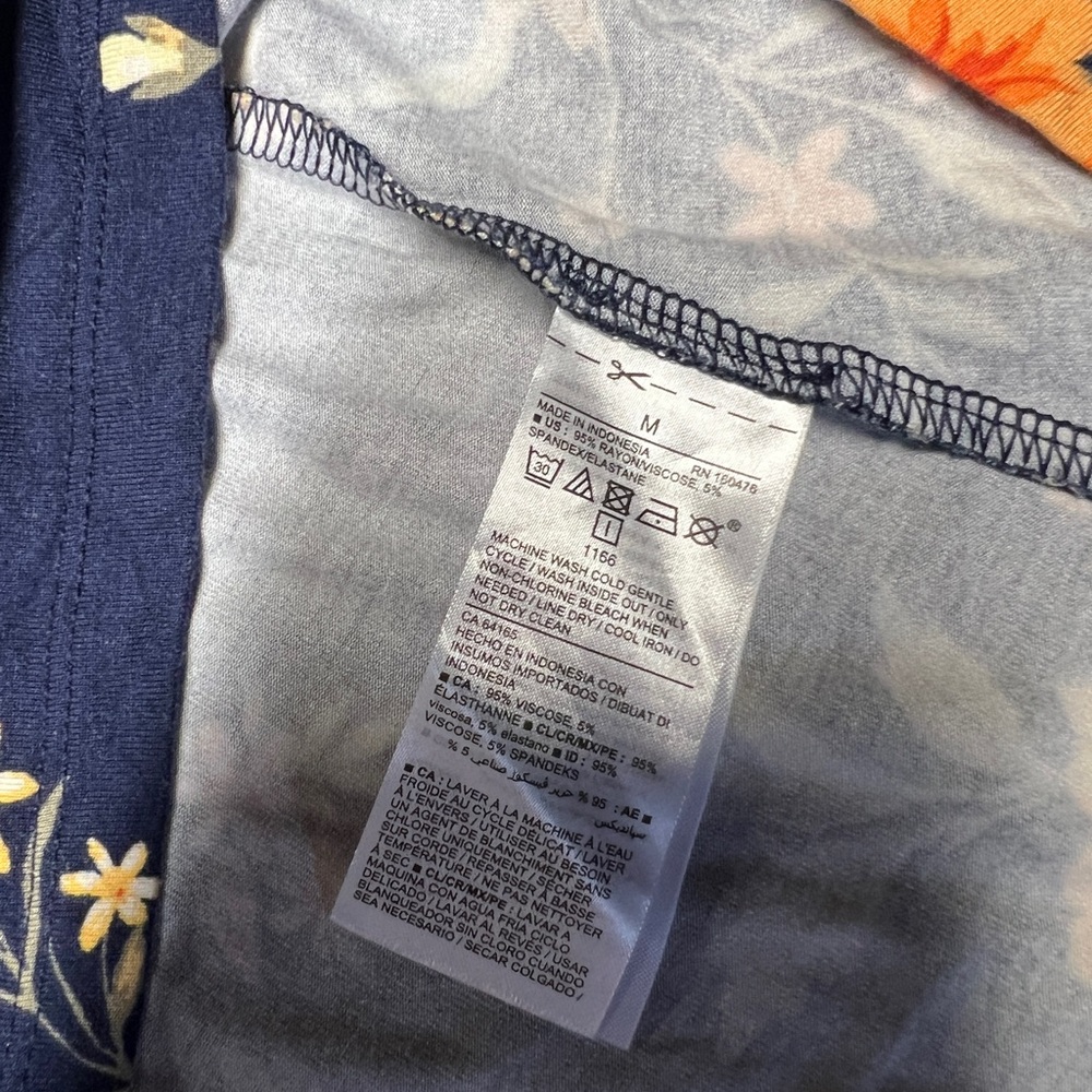 NWOT Old Navy Women’s M Maternity Swing Dress Blue Yellow Floral Knit Long Slv - Picture 4 of 6